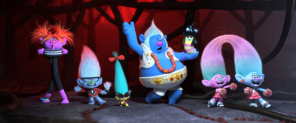 (from left) Legsly (Ester Dean), Guy Diamond (Kunal Nayyar), Smidge (Walt Dohrn), Biggie (James Corden), Mr. Dinkles (Kevin Michael Richardson), Satin (Aino Jawo) and Chenille (Caroline Hjelt) in DreamWorks Animation’s Trolls World Tour, directed by Walt Dohrn. (from left) Legsly (Ester Dean), Guy Diamond (Kunal Nayyar), Smidge (Walt Dohrn), Biggie (James Corden), Mr. Dinkles (Kevin Michael Richardson), Satin (Aino Jawo) and Chenille (Caroline Hjelt) in DreamWorks Animation’s Trolls World Tour, directed by Walt Dohrn.